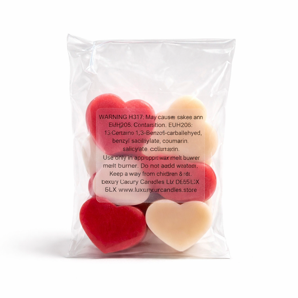 Love Spell Vanilla Wax Melts – 30g Red & White Heart Shapes Handmade Vegan Kerasoy