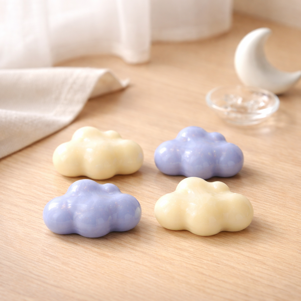 Soft Echo Coconut & Vanilla Wax Melts – 30g  Blue & White Cloud Shapes  Handmade Vegan Kerasoy