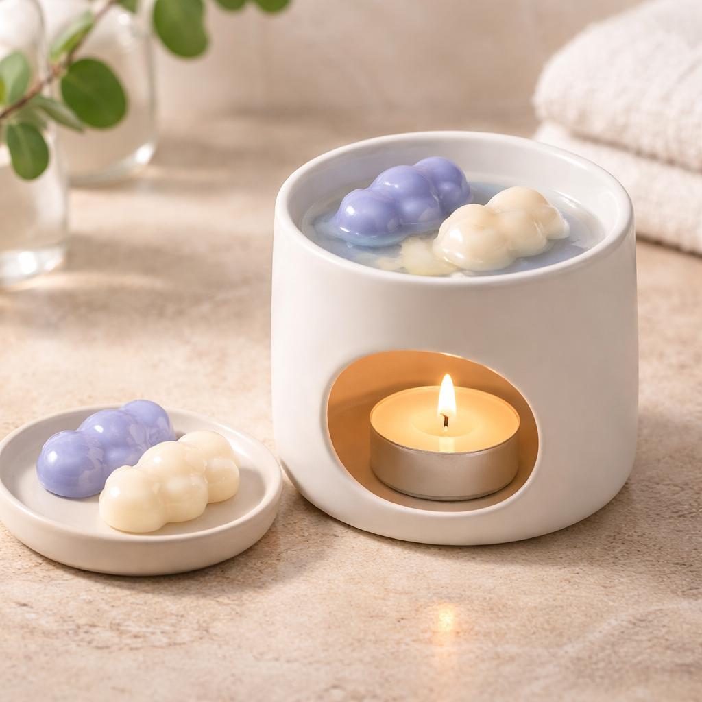 Soft Echo Coconut & Vanilla Wax Melts – 30g  Blue & White Cloud Shapes  Handmade Vegan Kerasoy