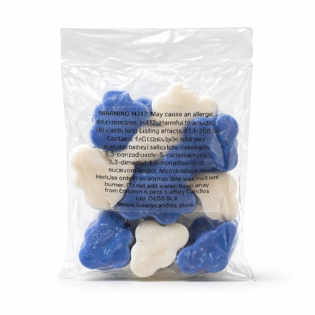 Soft Echo Coconut & Vanilla Wax Melts – 30g  Blue & White Cloud Shapes  Handmade Vegan Kerasoy