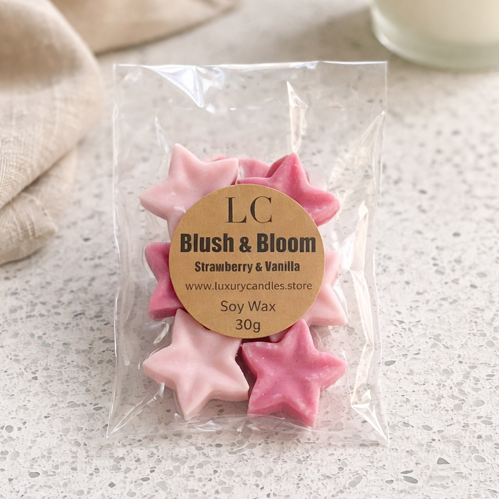 Blush & Bloom Strawberry & Vanilla Wax Melts – 30g  Pink Star Shapes  Handmade Vegan Kerasoy