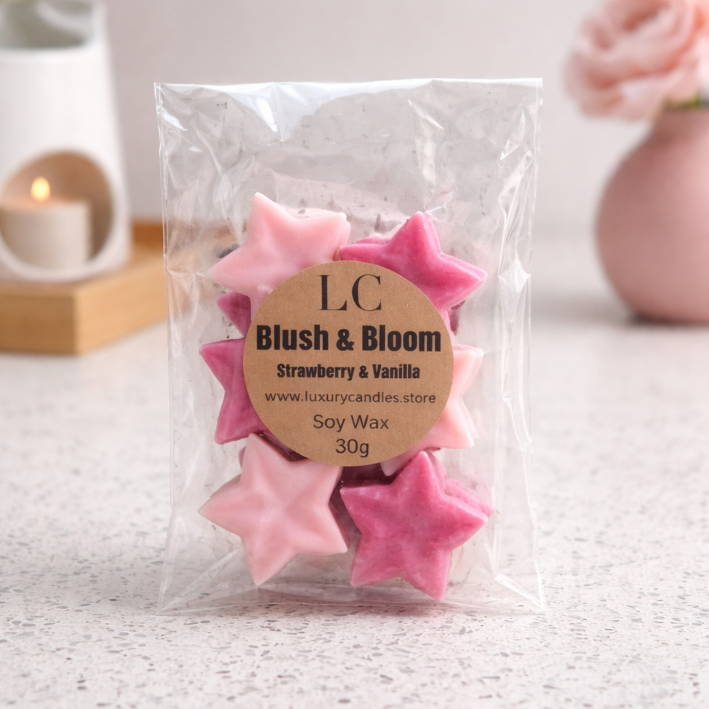 Blush & Bloom Strawberry & Vanilla Wax Melts – 30g  Pink Star Shapes  Handmade Vegan Kerasoy