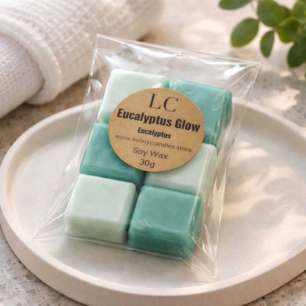 Eucalyptus Glow Wax Melts – 30g  Green Square Shapes  Handmade Vegan Kerasoy