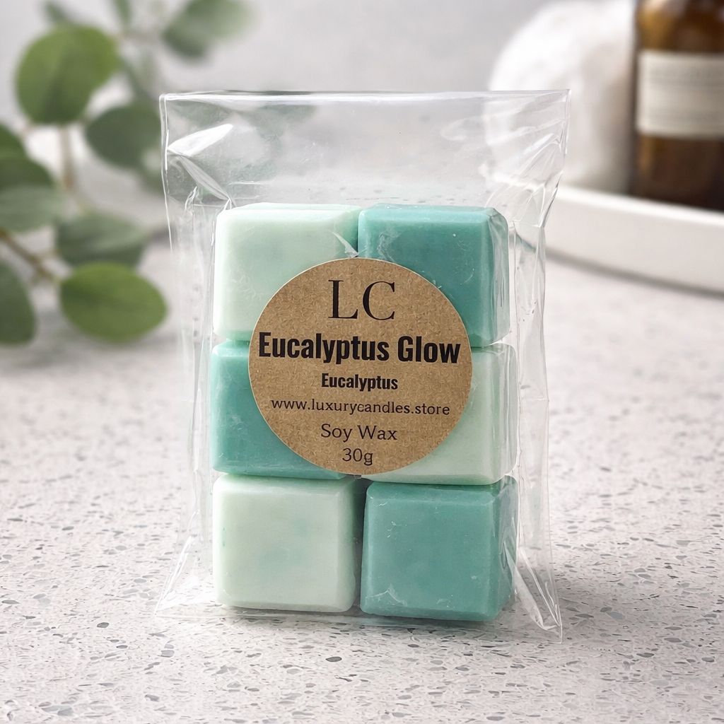 Eucalyptus Glow Wax Melts – 30g  Green Square Shapes  Handmade Vegan Kerasoy